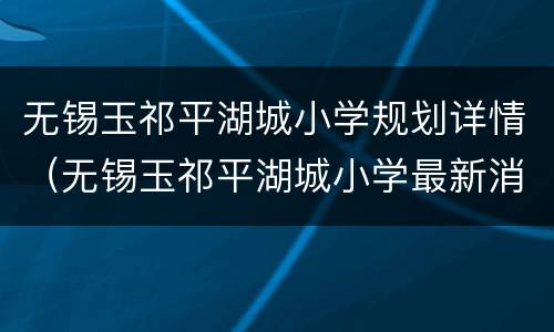 无锡玉祁平湖城小学规划详情（无锡玉祁平湖城小学最新消息）