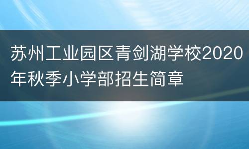 苏州工业园区青剑湖学校2020年秋季小学部招生简章