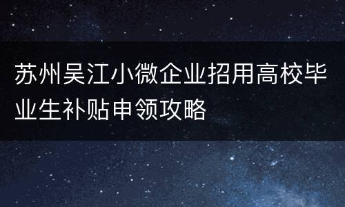 苏州吴江小微企业招用高校毕业生补贴申领攻略
