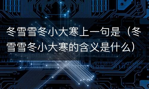 冬雪雪冬小大寒上一句是（冬雪雪冬小大寒的含义是什么）