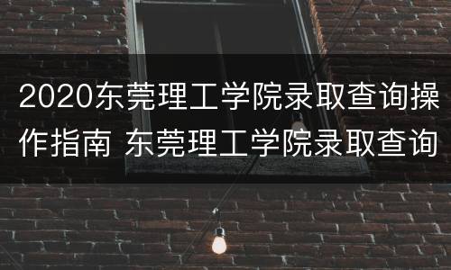 2020东莞理工学院录取查询操作指南 东莞理工学院录取查询2021