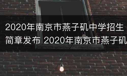2020年南京市燕子矶中学招生简章发布 2020年南京市燕子矶中学招生简章发布会