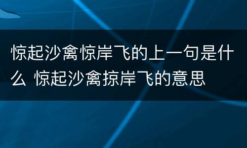 惊起沙禽惊岸飞的上一句是什么 惊起沙禽掠岸飞的意思