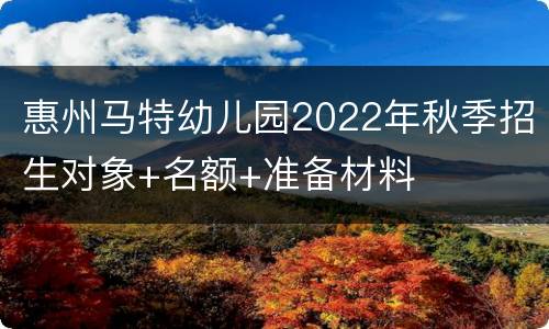 惠州马特幼儿园2022年秋季招生对象+名额+准备材料