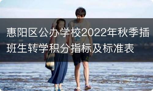 惠阳区公办学校2022年秋季插班生转学积分指标及标准表