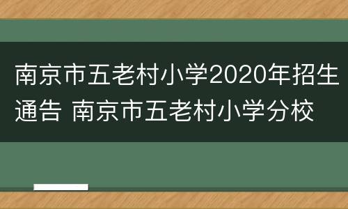 南京市五老村小学2020年招生通告 南京市五老村小学分校