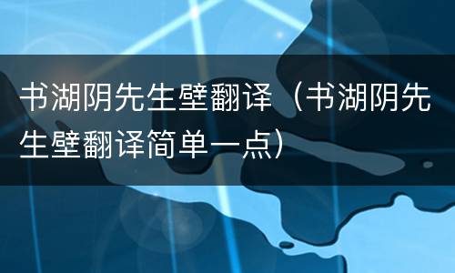 书湖阴先生壁翻译（书湖阴先生壁翻译简单一点）
