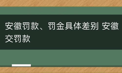 安徽罚款、罚金具体差别 安徽交罚款